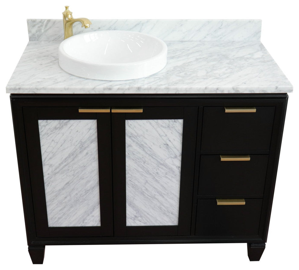 43" Single Vanity, Black Finish With White Carrara