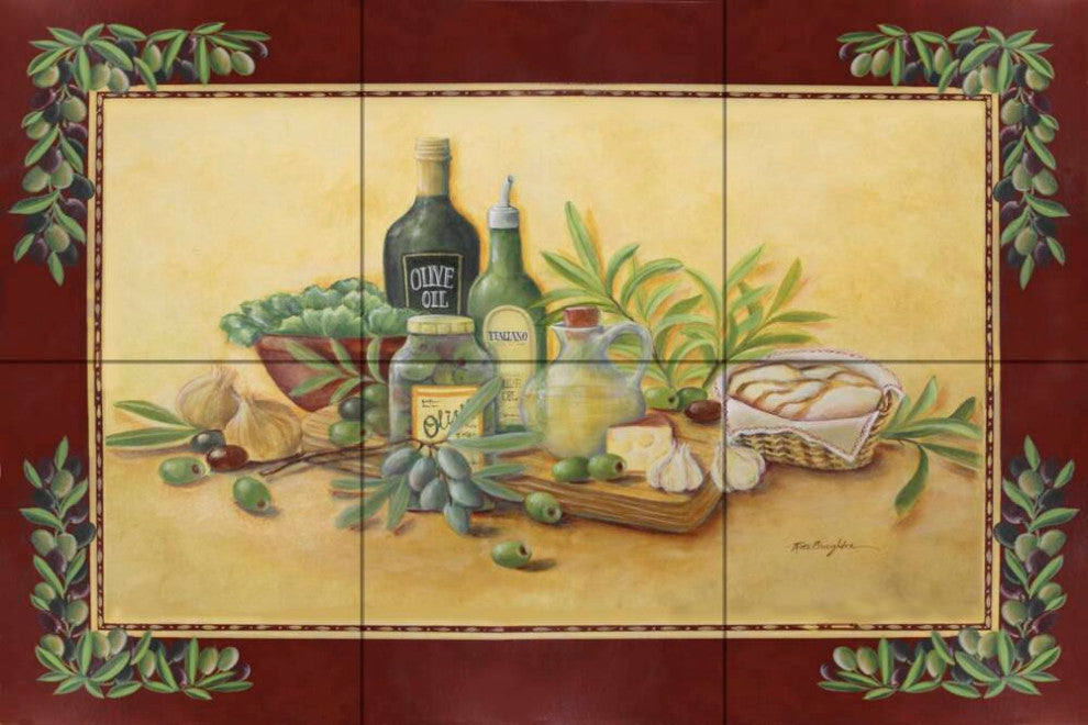 Tile Mural Kitchen Backsplash Tuscan Bounty With Border-RB by Rita Broughton