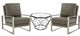 LeisureMod Jefferson Arm Chairs With Silver Frame and Coffee Table, Gray