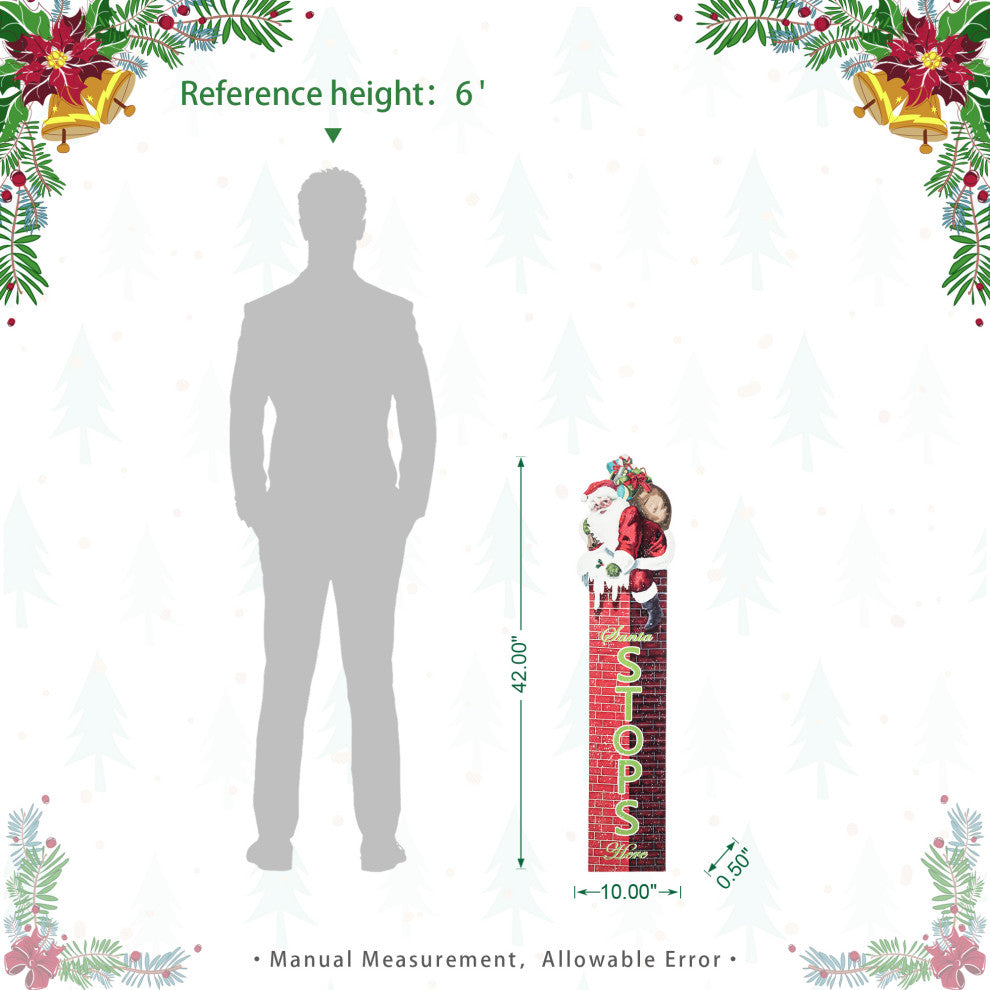 42"H Wood "Santa Stops Here" Porch Decor