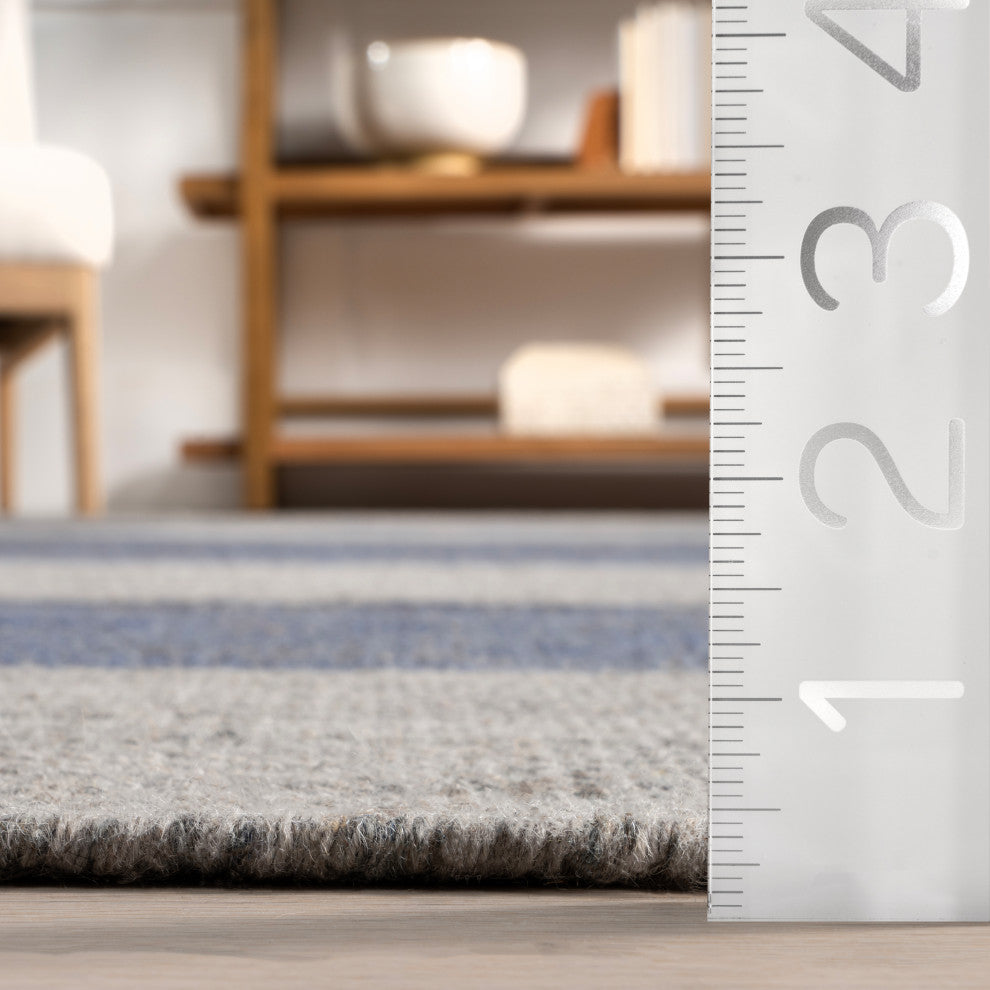 Portland Plaid Wool Area Rug, Blue 5'x8'