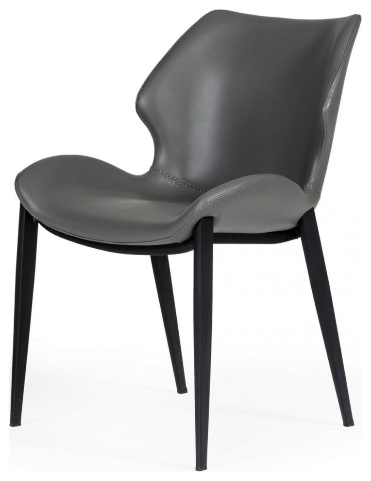 Set of Two Gray Faux Leather Industrial Dining Chairs