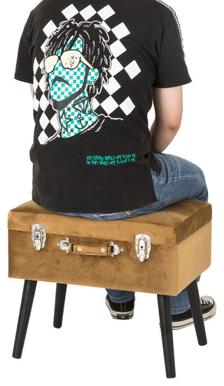 19.70" Glod Velvet Upholstered Storage Stool With Black Solid Rubberwood Legs