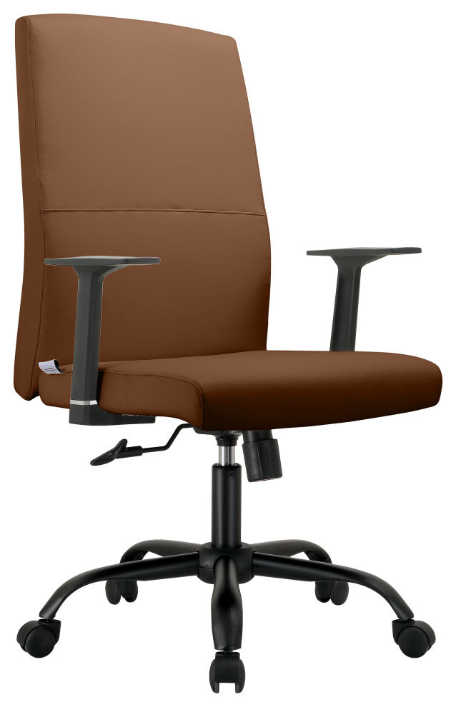 LeisureMod Evander Leather Office Chair With Adjustable Height, Dark Brown