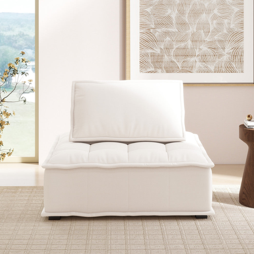 Arwen 42" Square Modular Pillow-Back Lounge Chair, Beige Linen