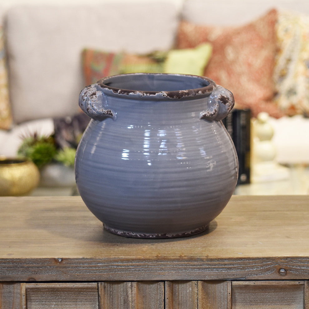 Ceramic Tall Round Tuscan Pot, Gray