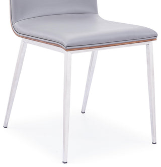 Crystal Dining Chair in Brushed Stainless Steel w/ Gray Faux Leather - Set of 2