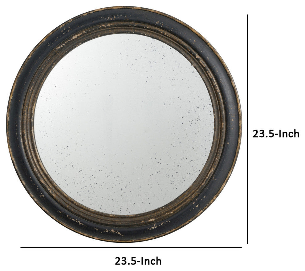 Benzara BM286156 24" Wall Mount Mirror Molded Trim Wood Frame, Distressed Brown