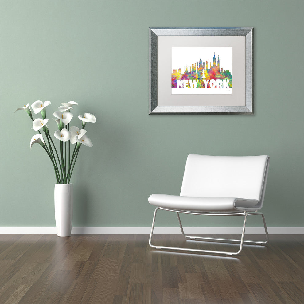 'New York New York Skyline Mclr 2' Framed Art, Silver Frame, White Matte, 20x16