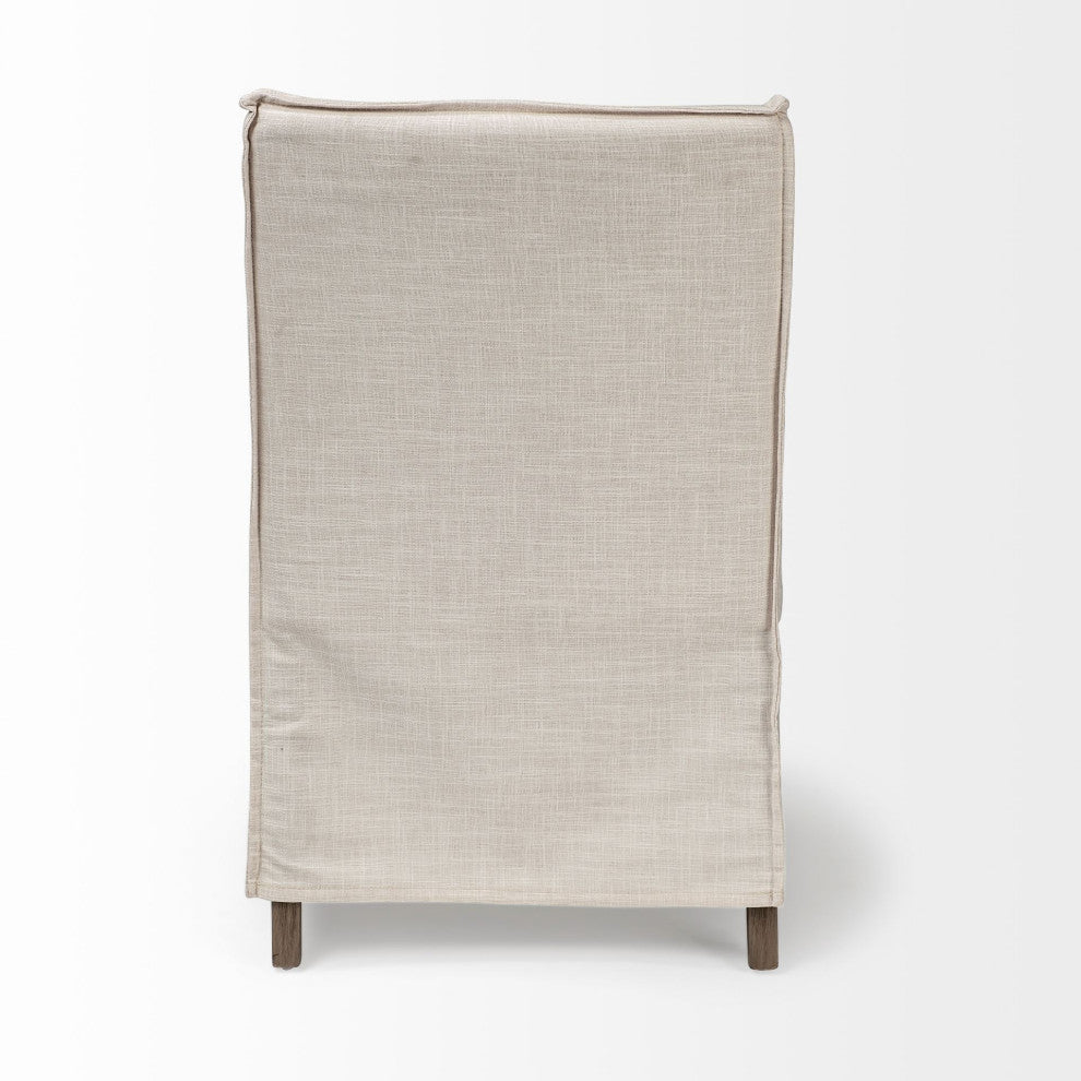 HomeRoots Cream Fabric Slip Cover With Brown Wood Frame Dining Chair