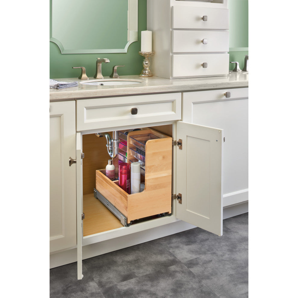 Wood Vanity Sink Pull Out Organizer With Soft Close, 8.75"