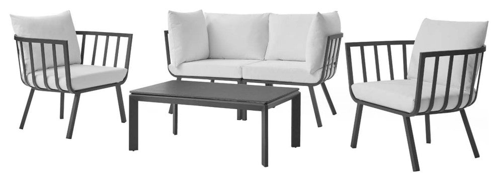 Lounge Sectional Sofa Chair Set, Aluminum, Metal, Gray White, Outdoor