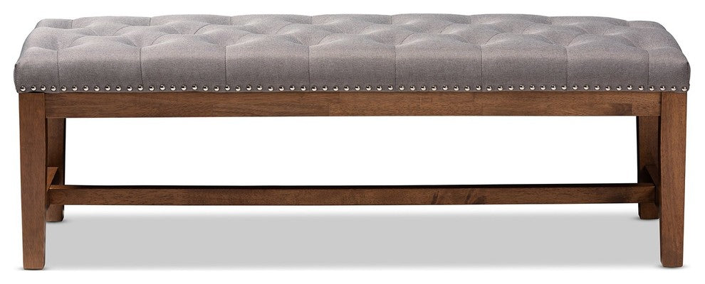 Ainsley Gray Fabric Walnut Solid Rubberwood Bench