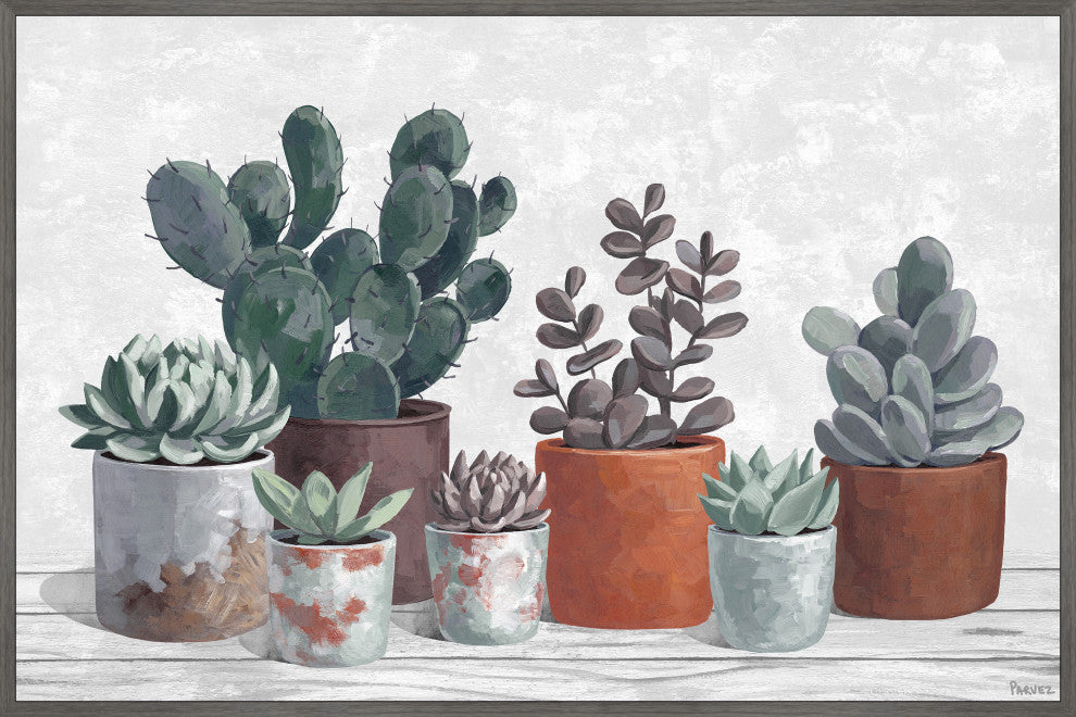 "Succulent Clay Pots" Floater Framed Painting Print on Canvas