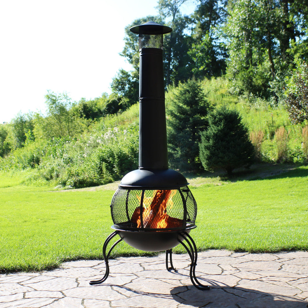 Sunnydaze 66" Chiminea Wood-Burning Fire Pit Steel Black and Rain Cap