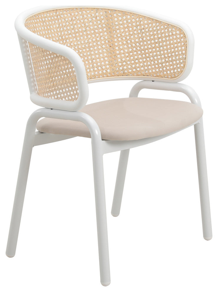 LeisureMod Ervilla Dining Armchair With White Steel Base, Beige