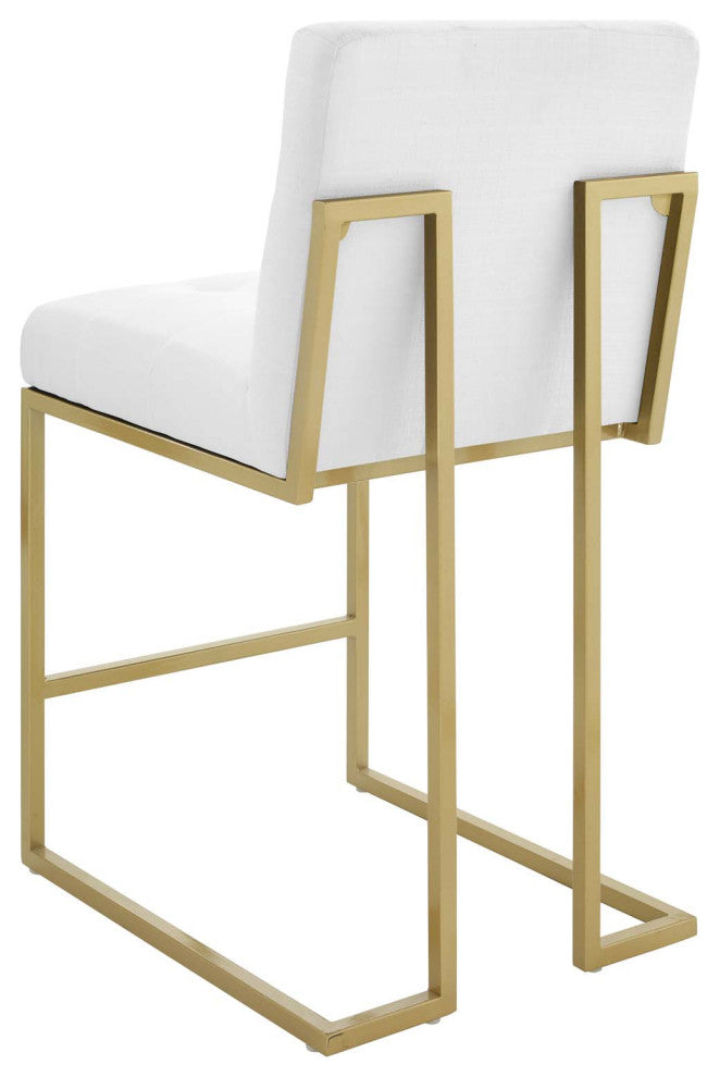 Counter Stool Chair, Fabric, Metal, Gold White, Bar Pub Cafe Bistro Restaurant