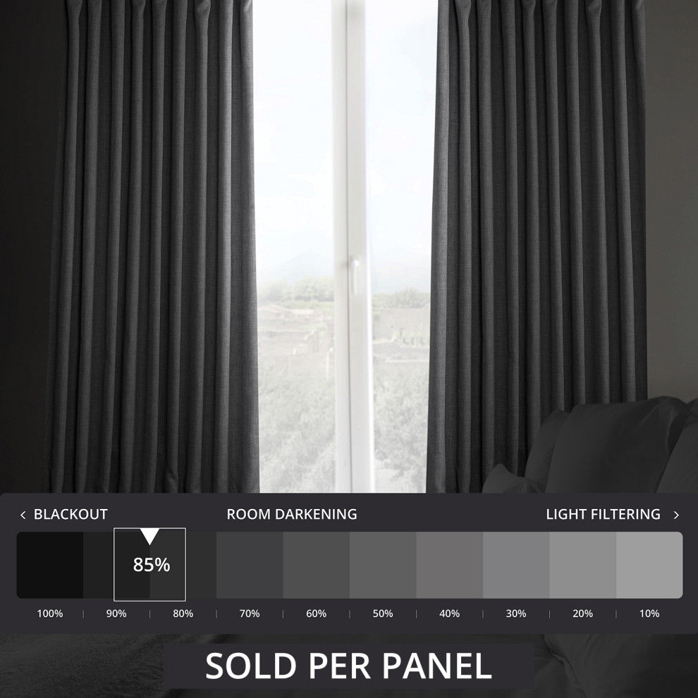 Faux Linen Extra Wide Room Darkening Curtain Single Panel, Dark Gravel, 100"x96"
