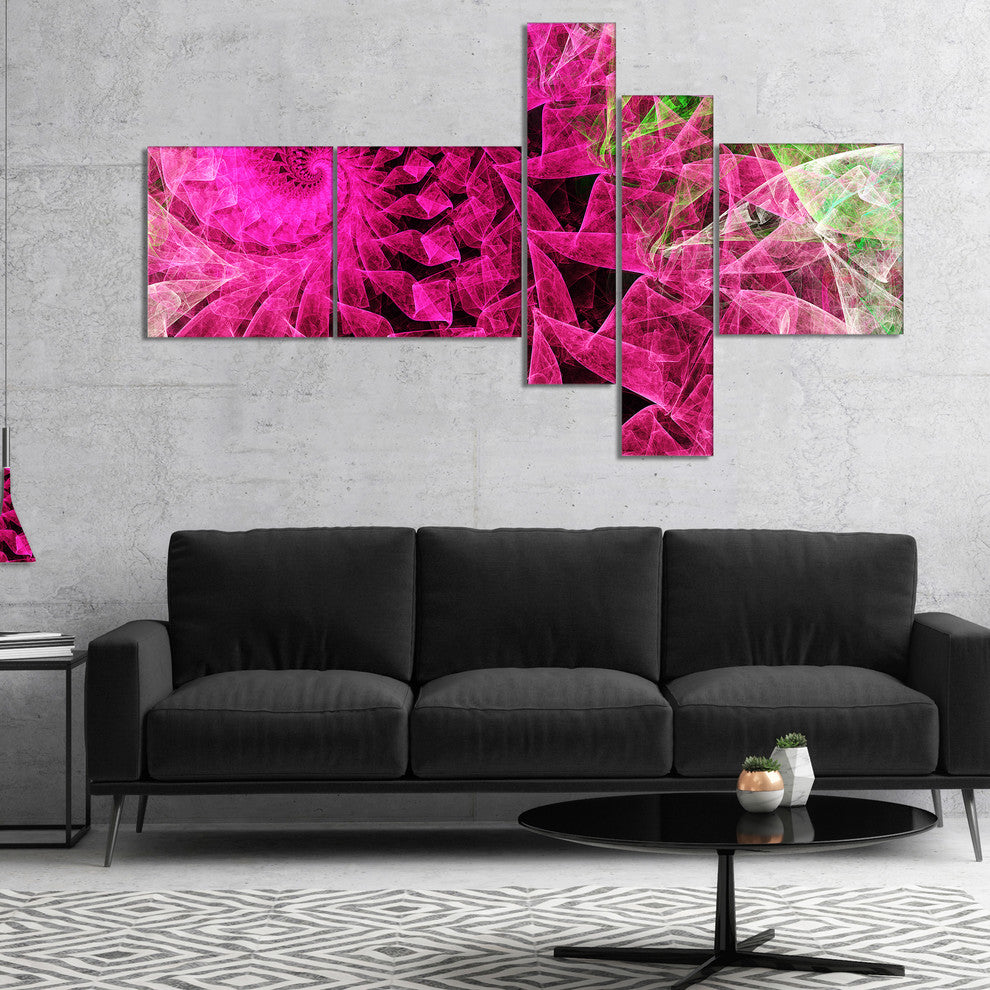 Pink Spiral Kaleidoscope, Abstract Wall Art Canvas, 60"x32", 5 panels