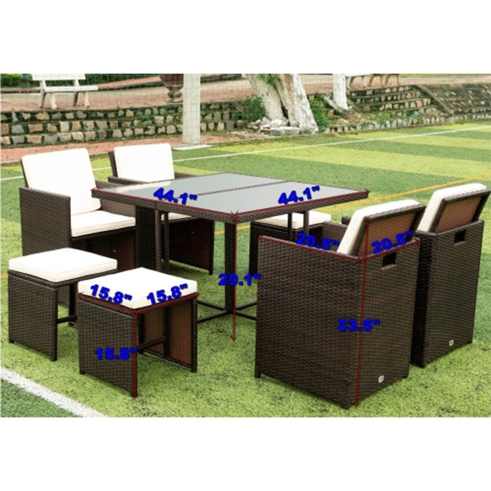 9 Piece Outdoor Dining Sets Patio Rattan Chairs And Table Furniture