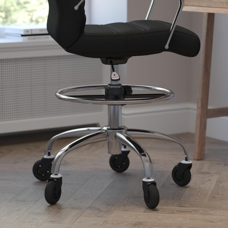 Lexi Mid-Back Drafting Chair with Adjustable Foot Ring, Black