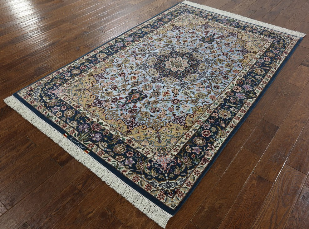Super Fine Authentic Signed Persian Isfahan Hand Knotted Silk Rug, 5'x8'