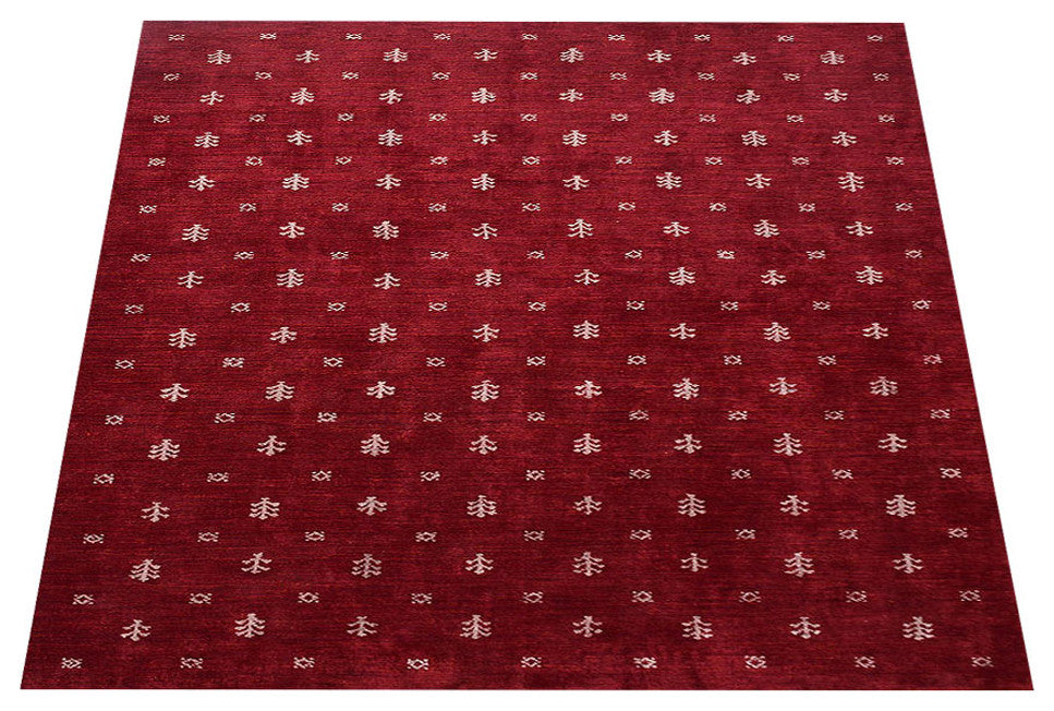 HAND KNOTTED LOOM SILK ECO-FRIENDLY RUGS-10'x10',Square,Red White,Contemporary