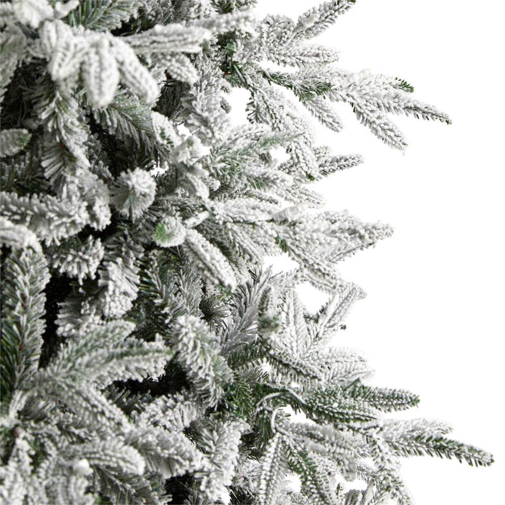 9.5' Flocked Manchester Spruce Faux Xmas Tree W/ 650 Lights & Bendable Branches