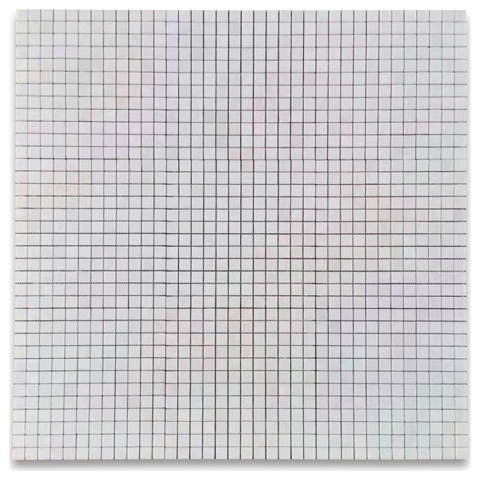 Greek Thassos White Marble 1x1 Square Mosaic Wall Floor Tile Polished, 1 sheet