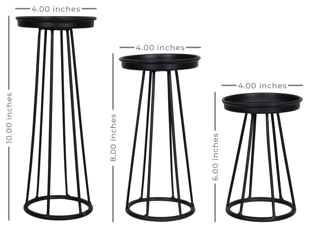 Set of Three Black Metal Candle Holders