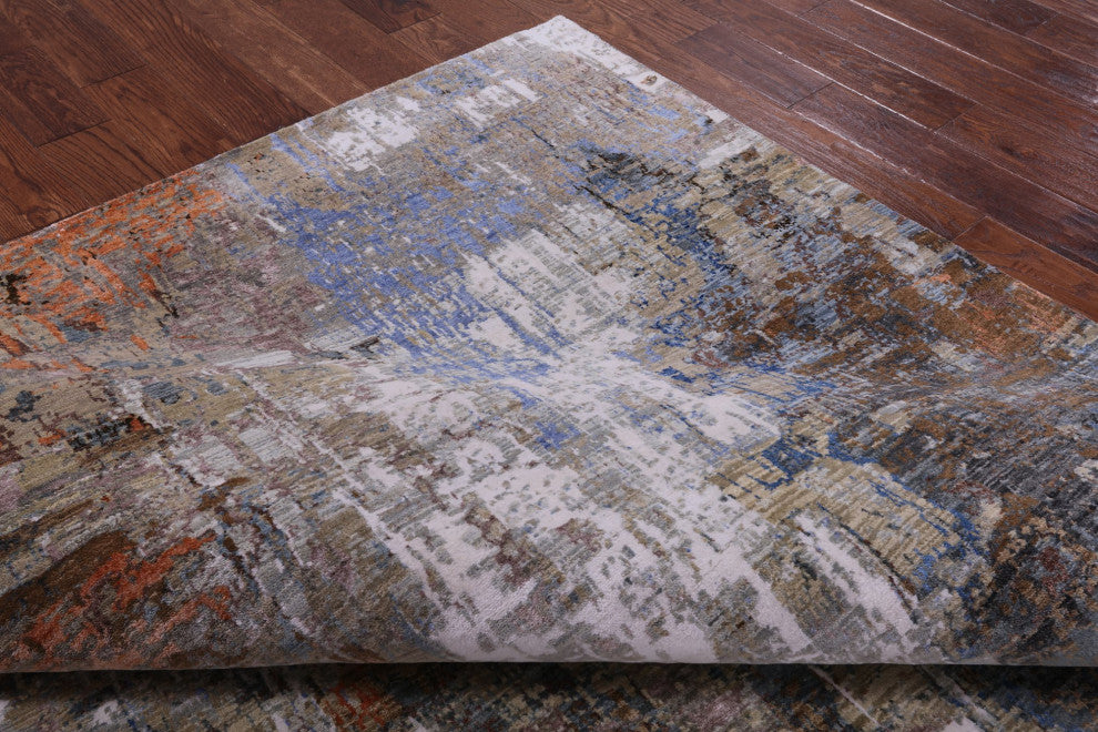 Abstract Wool and Silk Hand Knotted Rug 6' 1" X 9' 1" Q8891