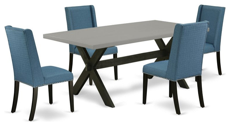 5-Piece Dinette Set, 4 Chairs and Table With Cement Table Top, Black
