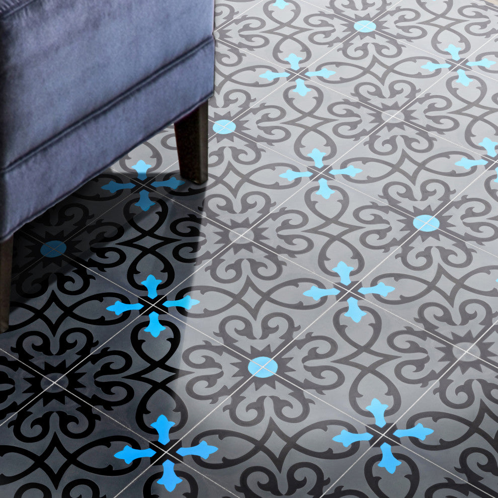 Agadir Handmade Cement Tile, Gray/Black/Blue, Sample