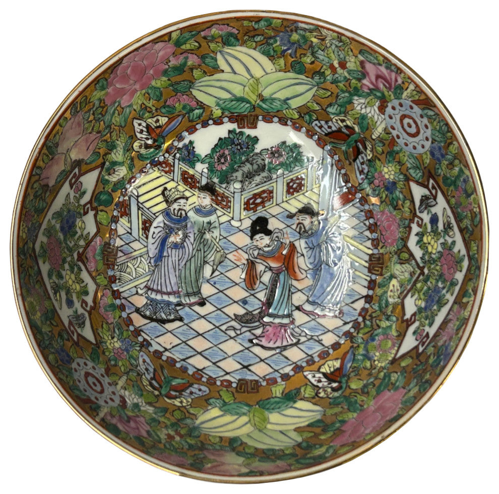 Chinese Vintage Famille Rose People Scenery Porcelain Art Bowl Hws4399
