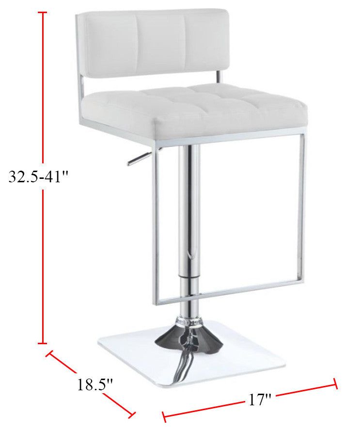 Adjustable Bar Stool with Upholstered Seat, White