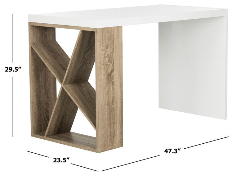 Scandinavian Desk, X-Shaped Leg With Spacious Rectangular Top, White/Light Grey