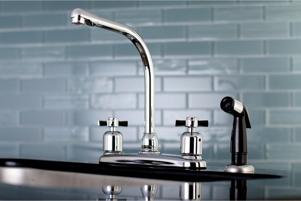 Kingston Brass 8" Centerset Kitchen Faucet With Sprayer, Polished Chrome