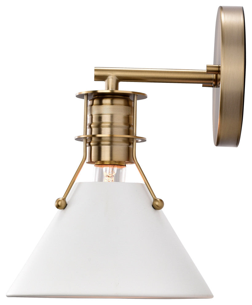 Outpost 1-Light Wall Sconce, Matte White With Burnished Brass