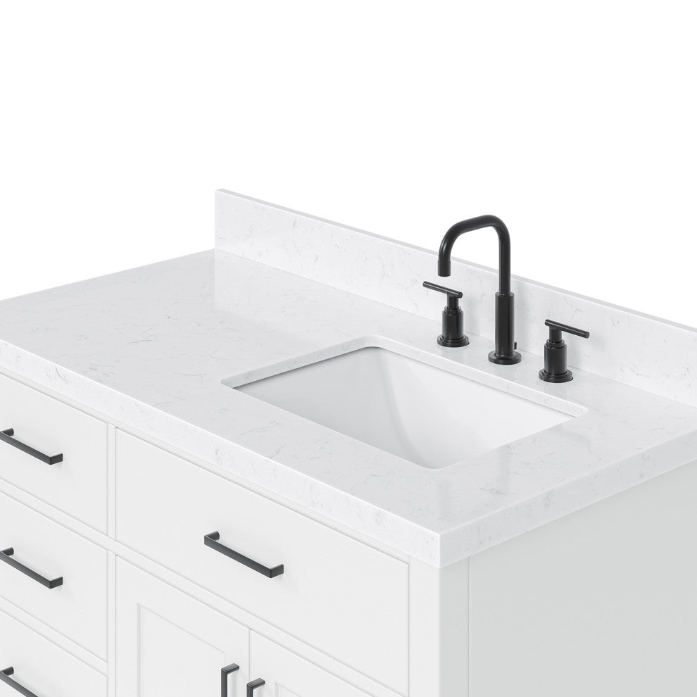 Ariel Hepburn 42" Right Offset Single Rectangle Sink Vanity, Carrara Quartz
