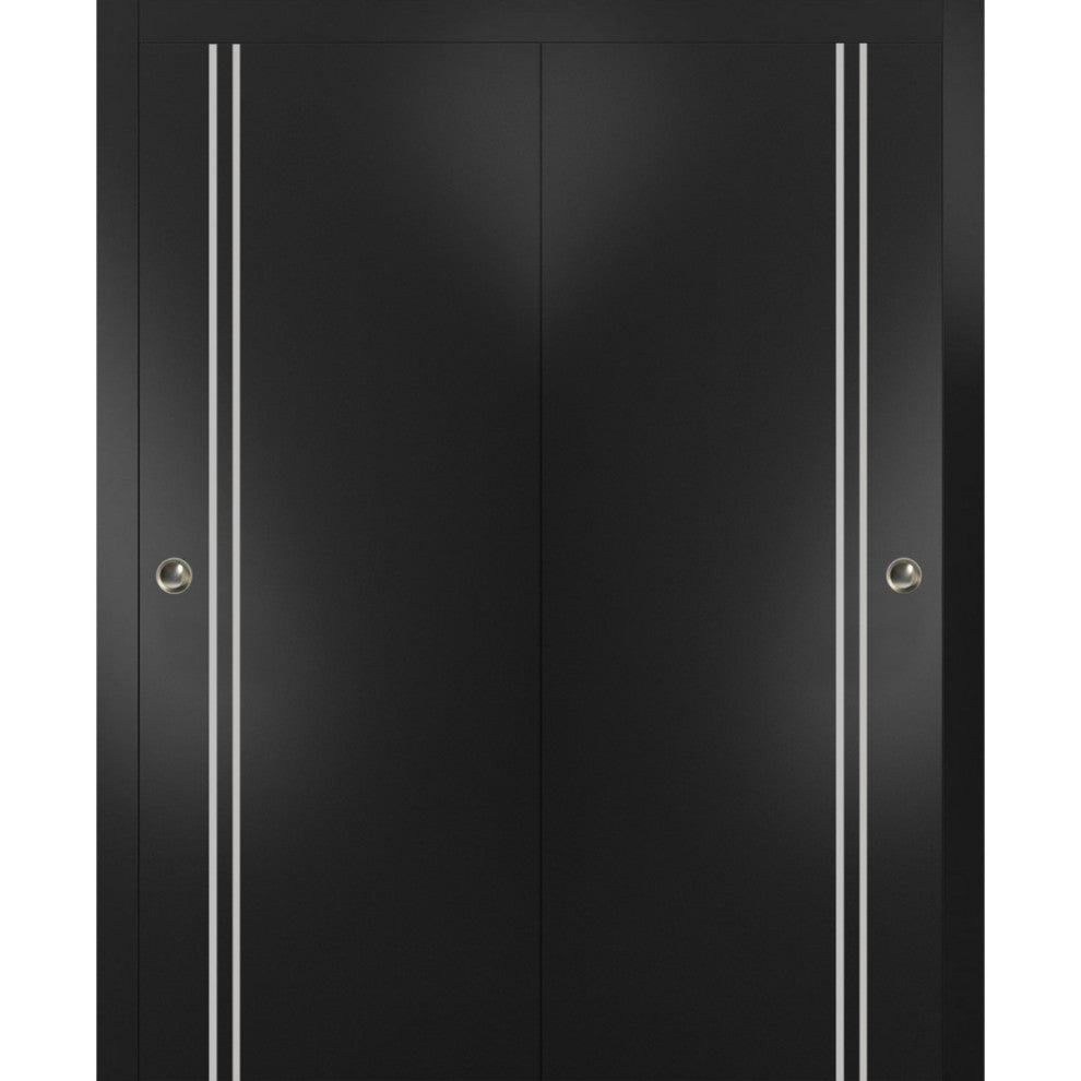 Bypass Doors 84 x 84 | Planum 0310 Matte Black with  | Sturdy Rails