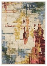Saturn Distressed Abstract Beige/Multi Wool Blend Area Rug 6'7" x 9'6"