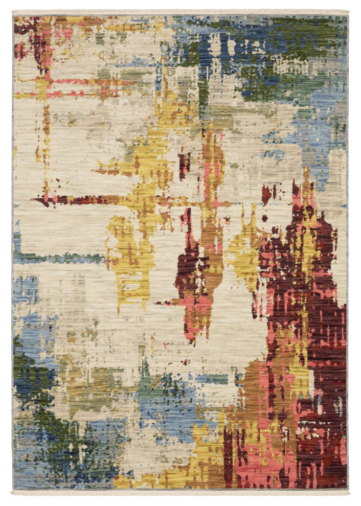 Saturn Distressed Abstract Beige/Multi Wool Blend Area Rug 6'7" x 9'6"