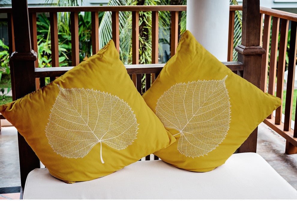 Leaf Study Indoor/Outdoor Throw Pillow, Mustard, 18"x18"