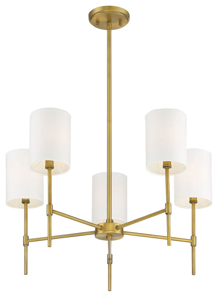 5-Light Chandelier, Matte Black, Natural Brass