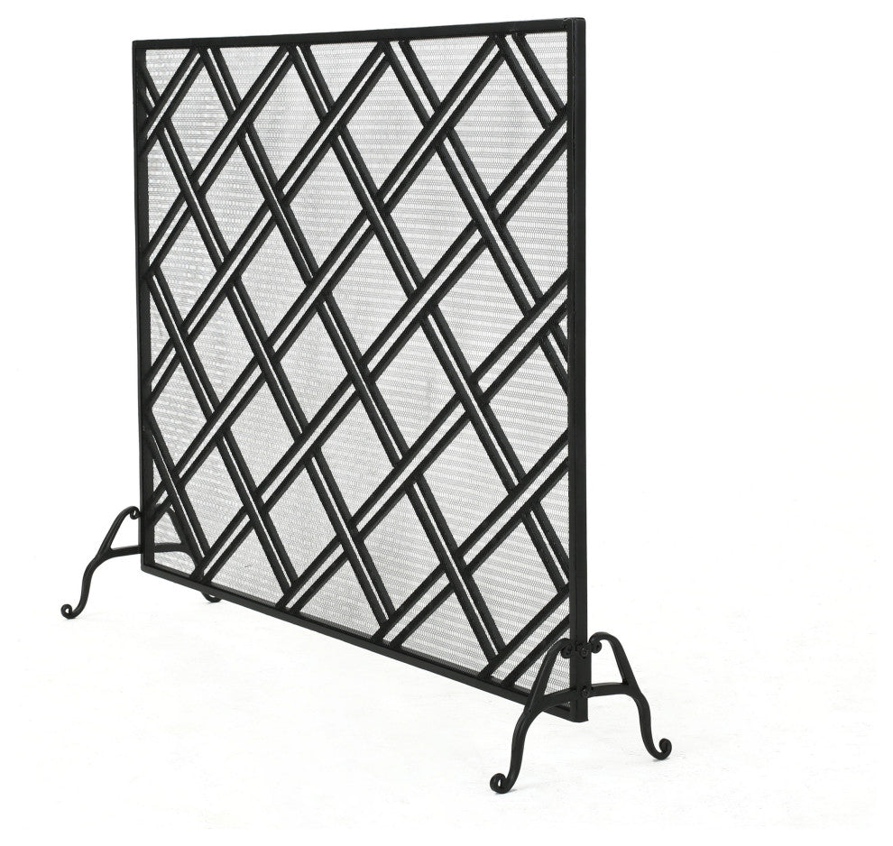 GDF Studio Jalama Single Panel Iron Fireplace Screen, Black