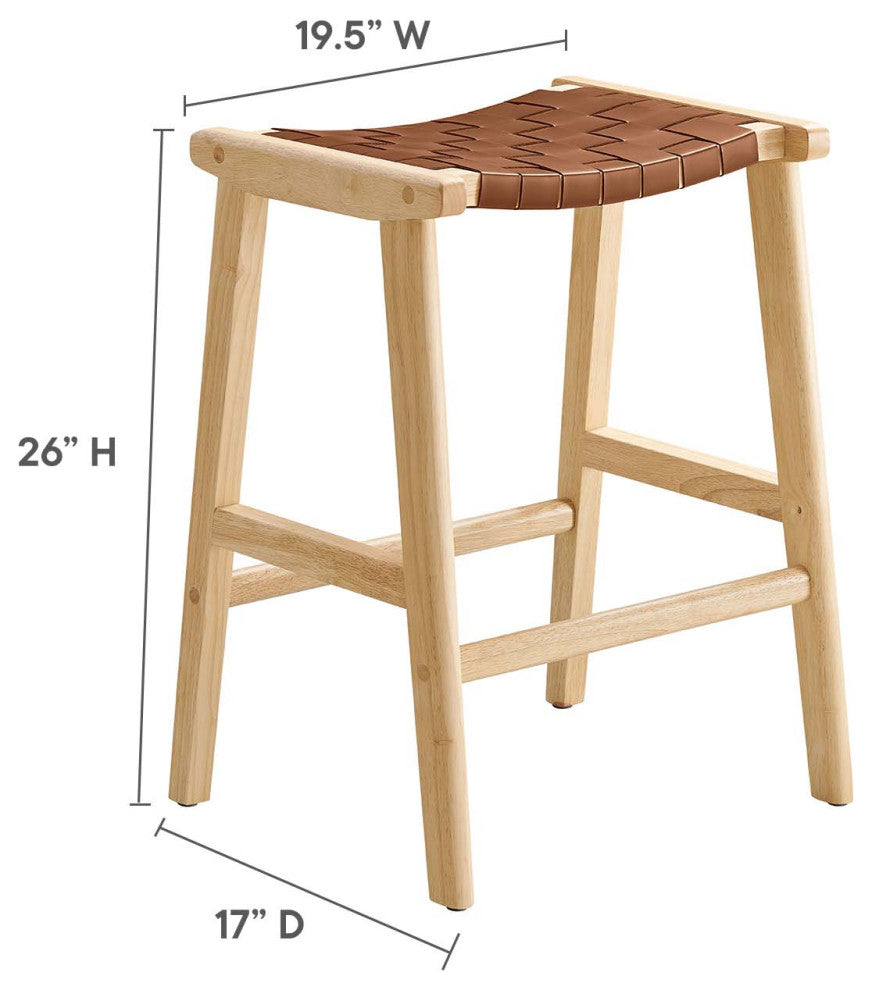 Saoirse Faux Leather Wood Counter Stool - Set of 2 - Natural Brown