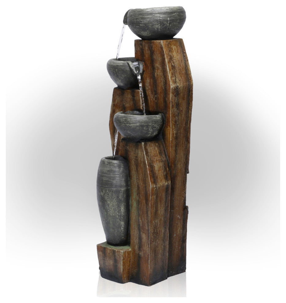 Cascading Mossy Jars Fountain with LED Lights