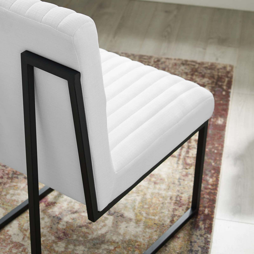 Tufted Side Dining Chair, Set of 2, Fabric, Metal, White, Cafe Bistro Restaurant