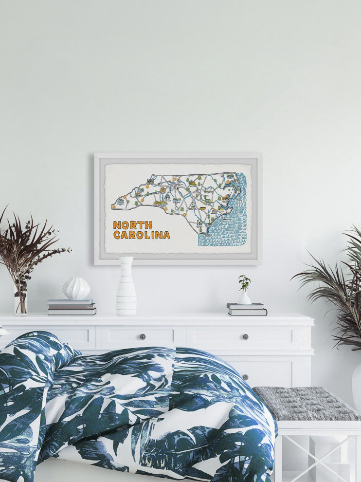 "North Carolina Tourist Map" Framed Painting Print, 30x20