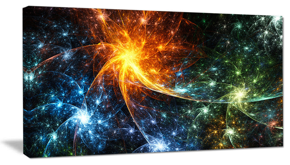 Colorful Fireworks with Stars, Abstract Canvas Art Print, 32x16